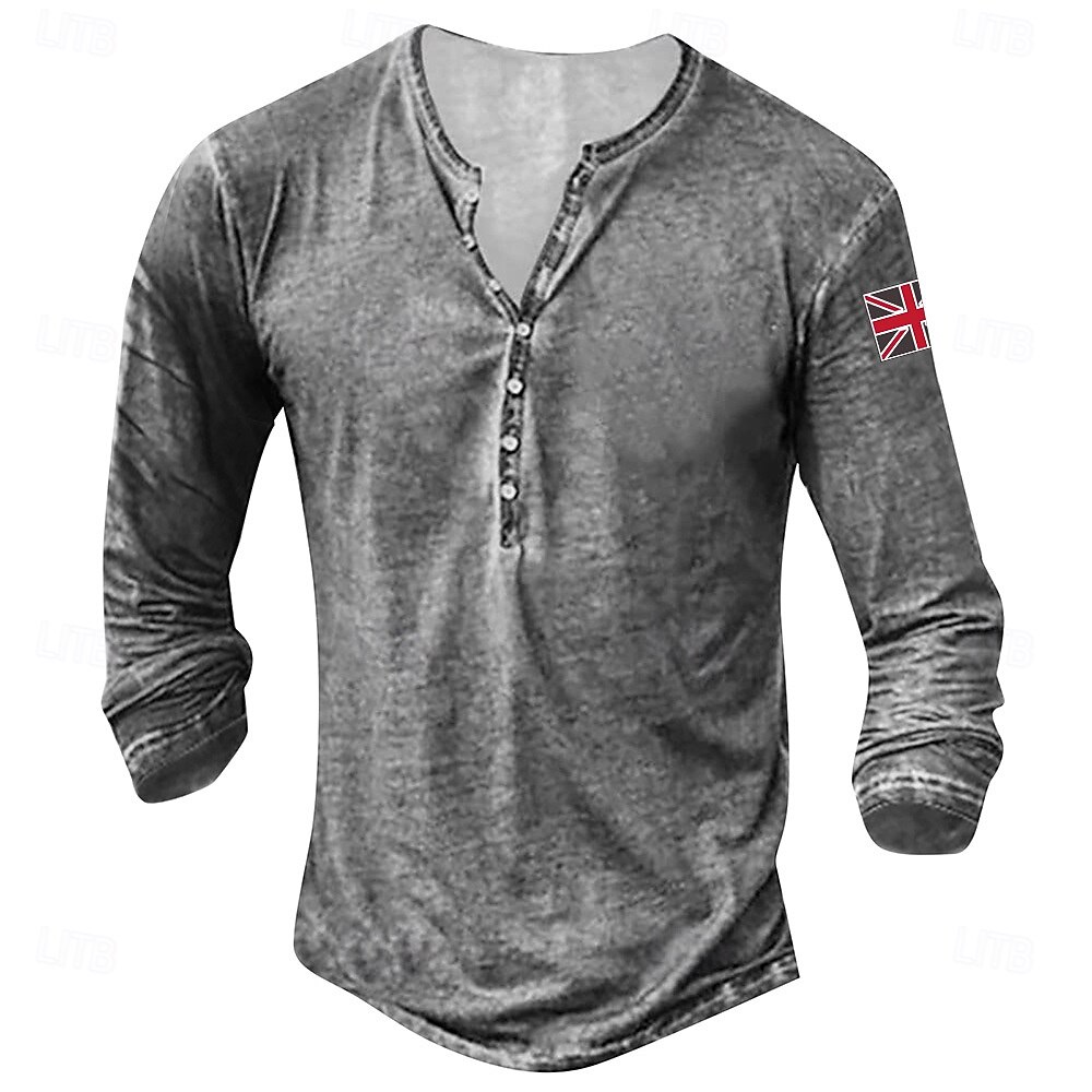 Herr Knapp T-shirt Henleytröja T-shirts T-tröja Långärmad Henley Sommar Landsflagga Enfärgad / vanlig färg Mode Designer Mode Semester Gata Utekväll Mörkgrå Svart Vit Topp t-shirt för män 2025 - $26.99 –P2