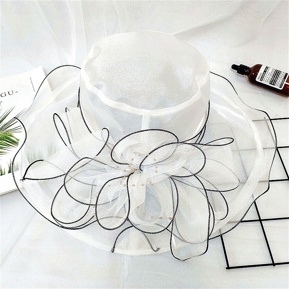 Sombreros Sombrero de Sol de Organza Boda Vacaciones Fiesta de Té Carrera de Caballos Cóctel Elegante Vintage Protección Solar Con Adorno Floral 2025 - $25.99 –P8