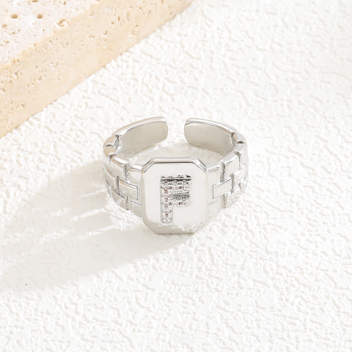 Personalized Letter Ring, Gift for Mom, Copper with Zircon Alphabet Ring, Vintage-Style Chain Design, Adjustable Open Band, Minimalist Aesthetic Jewelry for Women 2025 - $4.99 –P14