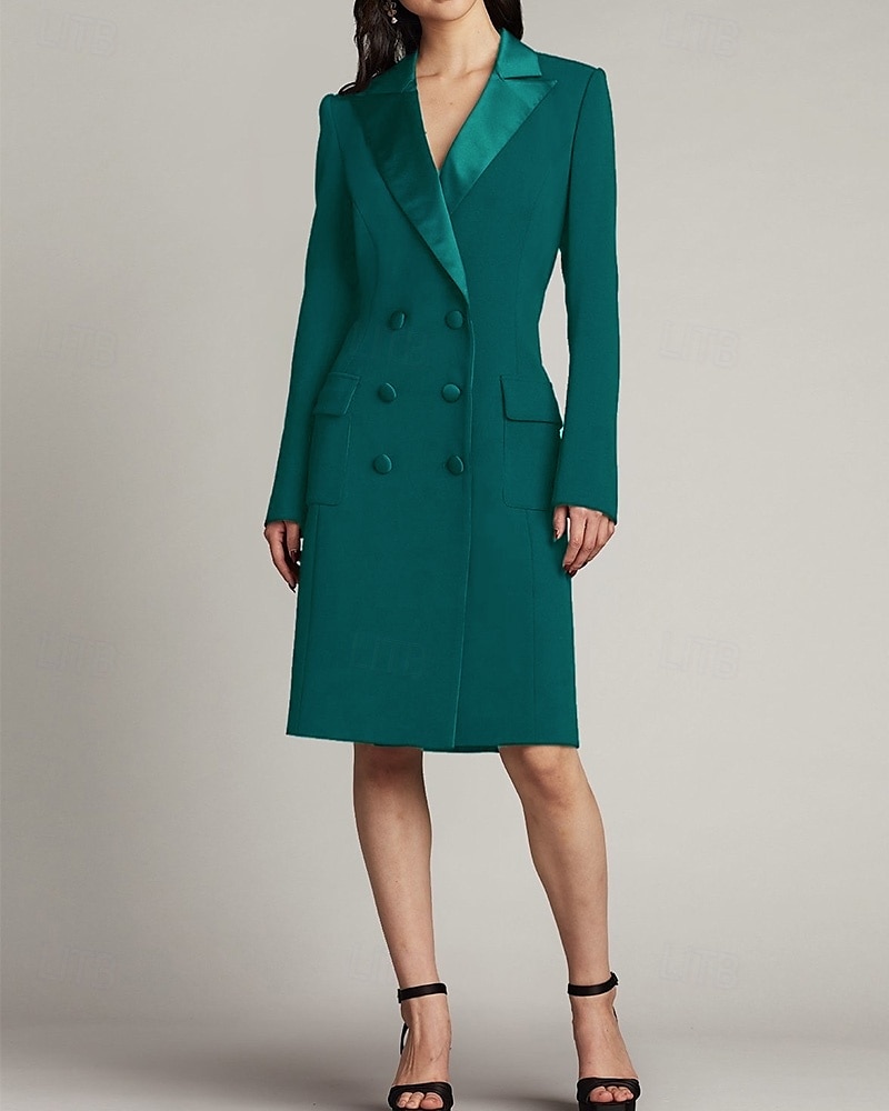 Robe Tuxedo Robe Blazer Robe Fourreau  Colonne Mère de la Mariée Élégante Simple Luxueuse Col en V Col à Revers Midi Satin Crêpe Manches Longues de 2025 ? $152.99 –P5