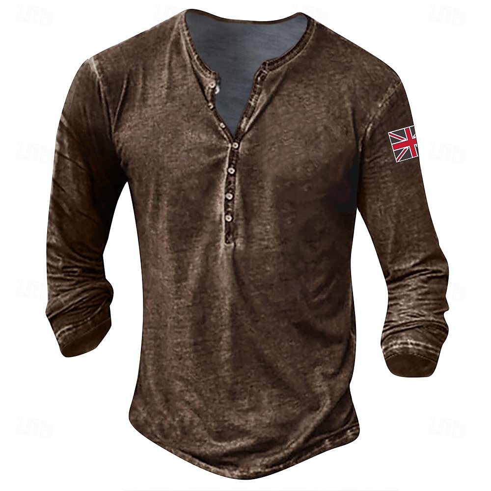 Herr Knapp T-shirt Henleytröja T-shirts T-tröja Långärmad Henley Sommar Landsflagga Enfärgad / vanlig färg Mode Designer Mode Semester Gata Utekväll Mörkgrå Svart Vit Topp t-shirt för män 2025 - $26.99 –P5