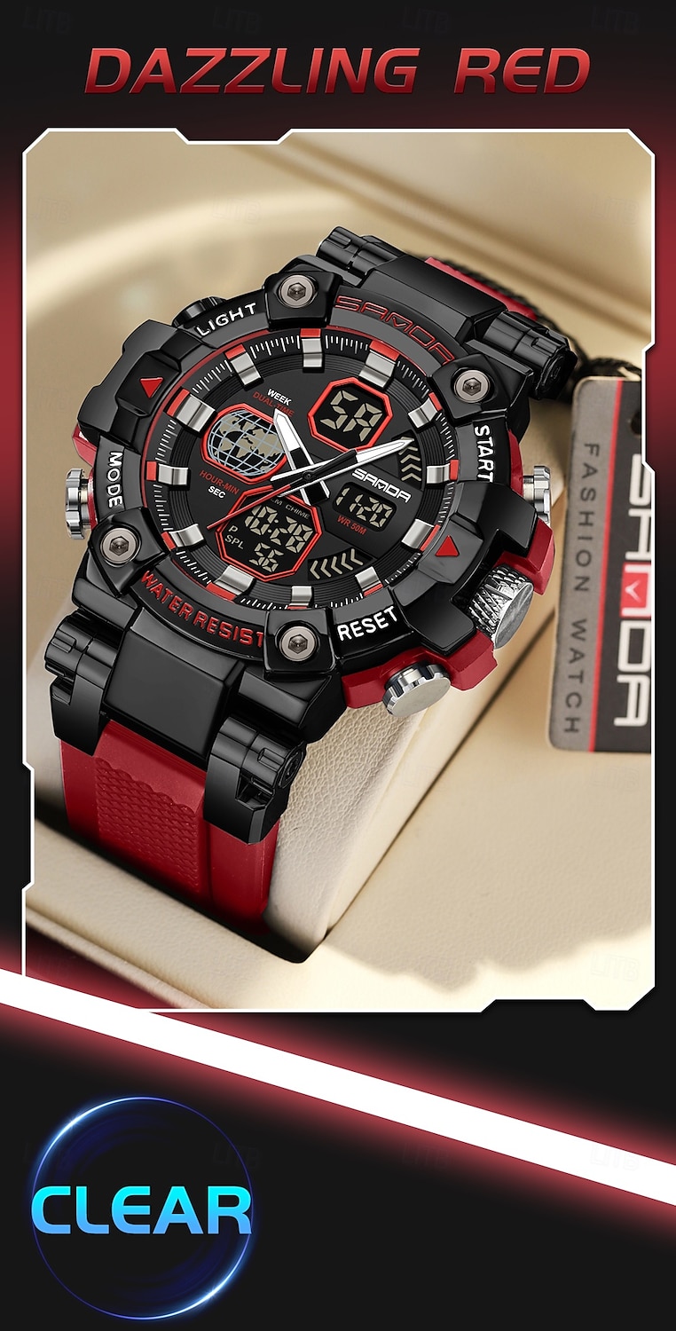 SANDA Men Digital Watch Large Dial Outdoor Sports Fashion Luminous Alarm Clock Calendar Chronograph Silicone Watch 2026 - $38.99 –P6