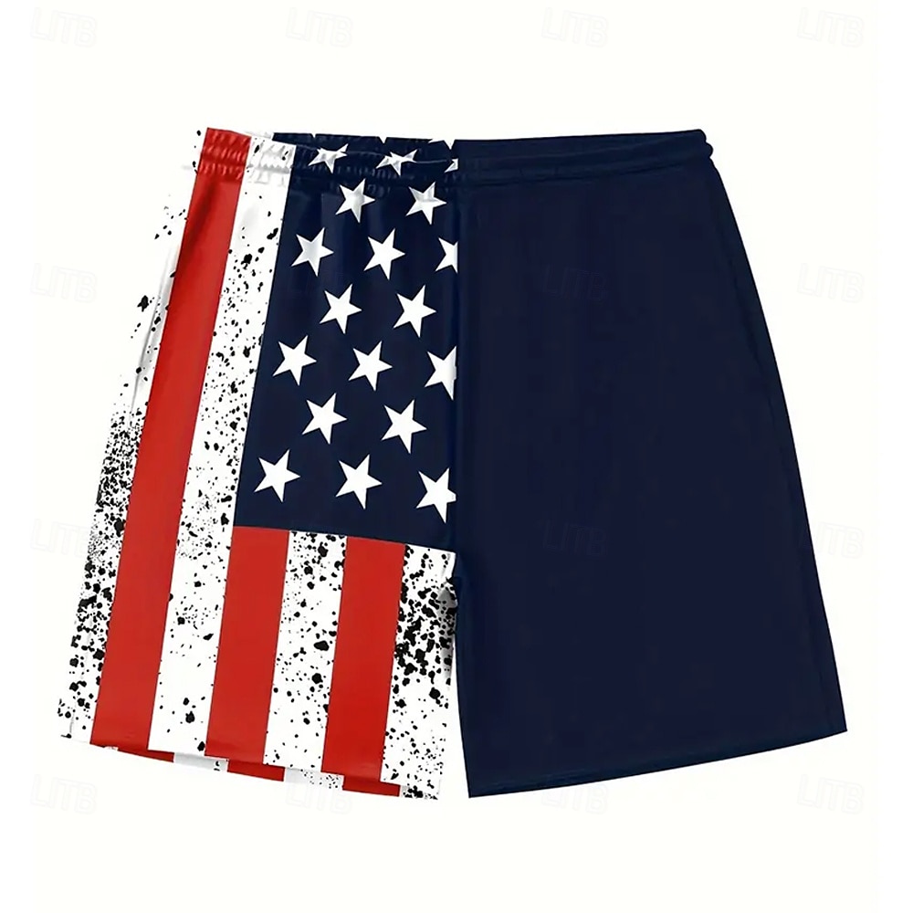 Men's American US Flag Patriotic Swim Trunks Swim Shorts Board Shorts Mid Waist Hawaiian Beach Wear Vacation Drawstring Mesh Lining Elastic Waist Designer Clothing Apparel 2025 - GBP £16 –P4