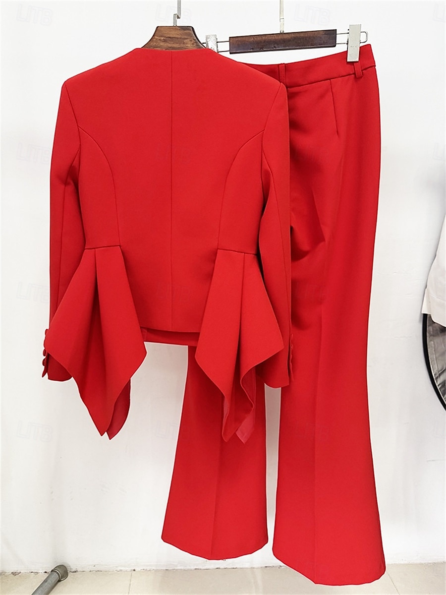 Pantsuit Mother of the Bride Pansuit Elegant Simple V Neck Floor Length Long Sleeve with Ruffles 2025 2025 - $129.99 –P6