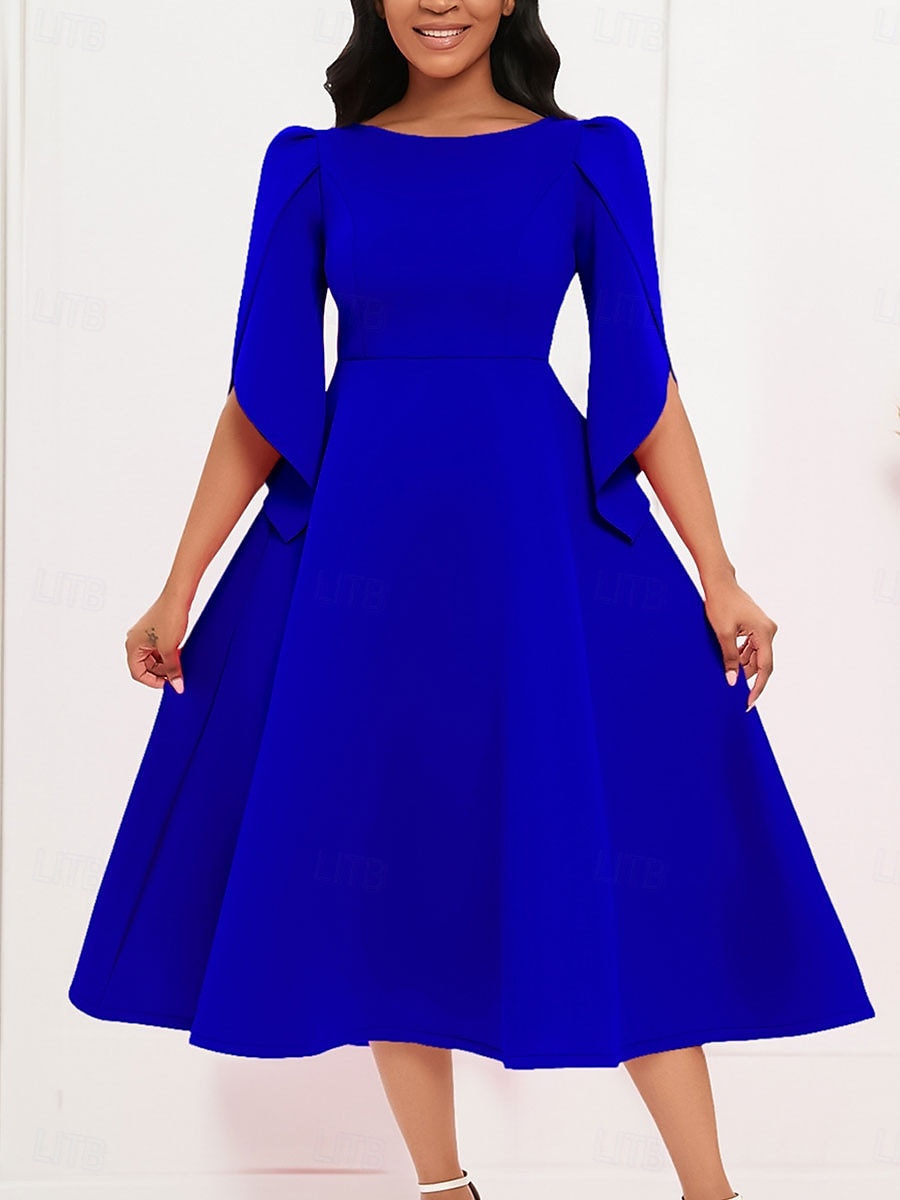 Kleid Mutter der Braut Elegantes Freizeitkleid Rundhalsausschnitt Knie-Länge Polyester 3/4 lange Ärmel mit einfarbig 2025 - $79.99 –P15