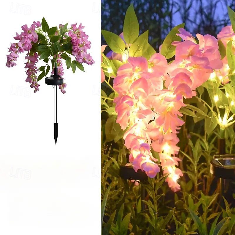 2 szt. lamp solarnych LED na zewnątrz, lampa ogrodowa, kwiat wisteria, oświetlenie patio, wodoodporne oświetlenie LED na ścieżkę, trawnik, ogród, dziedziniec, chodnik, dekoracja świąteczna 2025 - $46.99 –P11