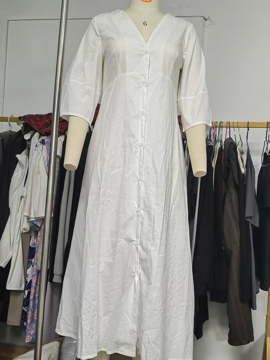 Damen Langes Kleid Maxikleid Freizeitkleid Sommerkleid Boho-Kleid Elegant Mode Basic Puffärmel Büro Geburtstag Täglich Normale Passform Einfach Halbarm Tiefer V-Ausschnitt Weiß Sommer Frühling Herbst 2025 - $23.99 –P5