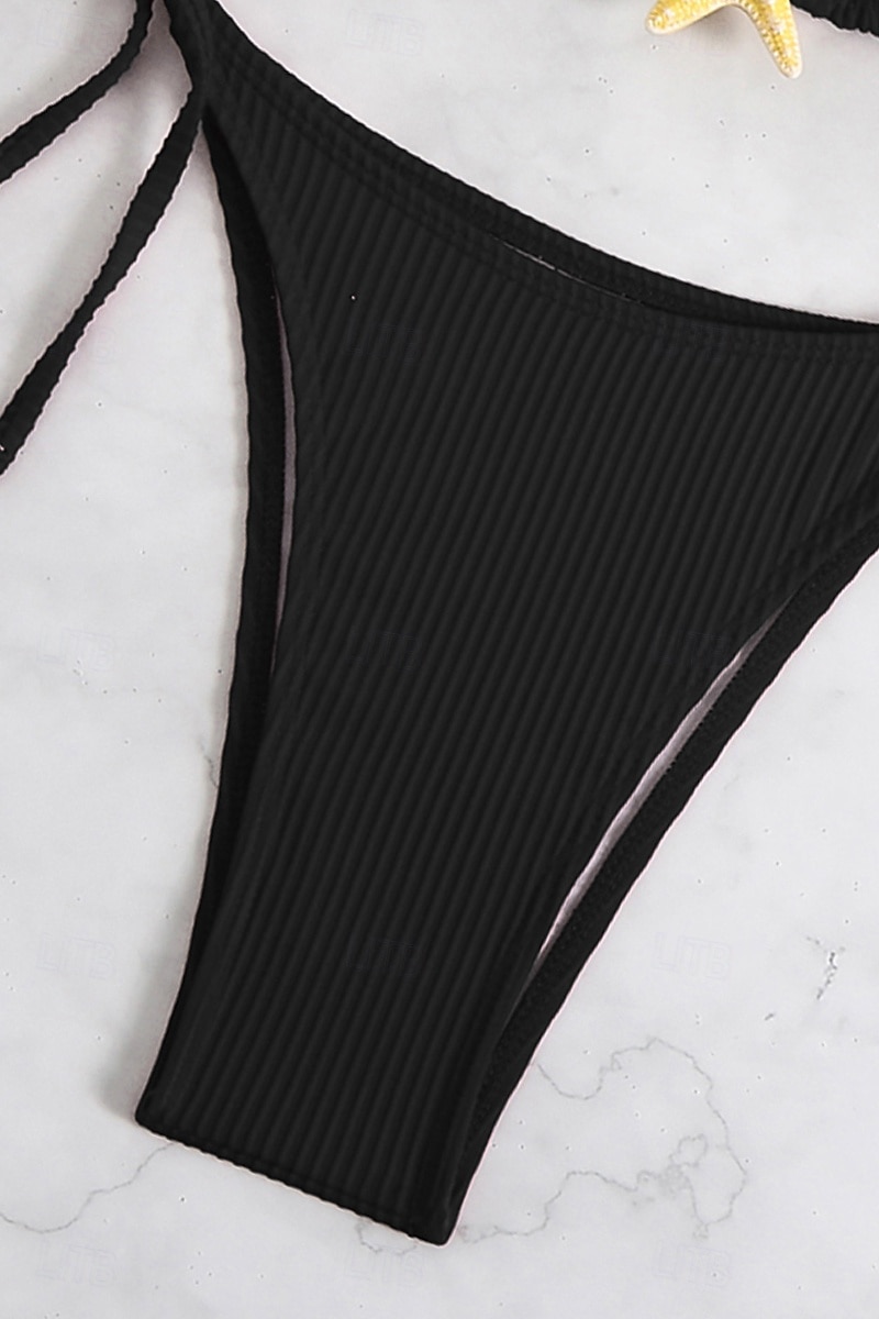 Női Fürdőruha Bikini 2 darab Fürdőruha Nyitott hátú Tropikus Strandruházat Sima Kötőfék nyaka Ujjatlan Fürdőruhák 2025 - $22.99 –P10