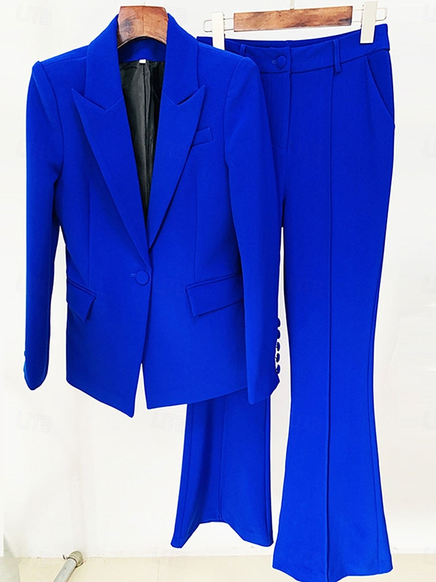 Pantalonpak Moeder van de Bruid Elegante Simpele Overhemdkraag Vloerlengte Katoenmix Lange Mouw met Effen Kleur 2025 - $139.99 –P8