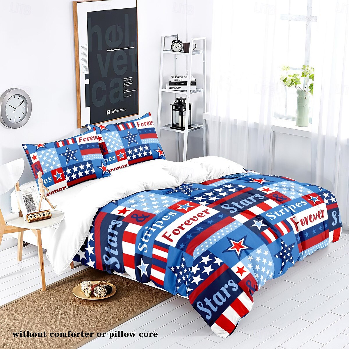 American Independence Day trykt tredelt dundynetrekk hotell soverom gjesterom luksushotell sengetøy komfortsett 1 dundynetrekk 2 putevar king size sengesett 2 deler sett 3 pi 2025 - $34.99 –P6