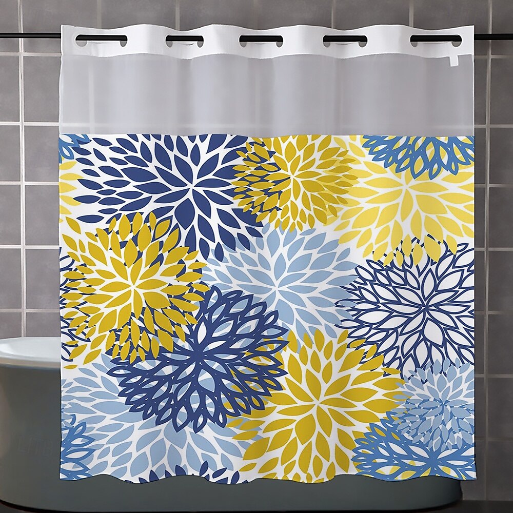 No Hook Leaves Pattern Shower Curtain 180cm*180cm(70"*70"), Double Layer Waterproof Bathtub Curtain with Snap-in Fabric Liner & Sheer Top Window for Bathroom Decor 2025 - $41.99 –P7