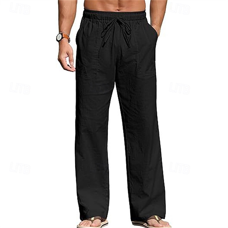 Men's Linen Pants Trousers Summer Pants Beach Pants Pocket Drawstring Elastic Waist Plain Comfort Breathable Vacation Daily Holiday Hawaiian Boho Black White 2025 - $18.99 –P1