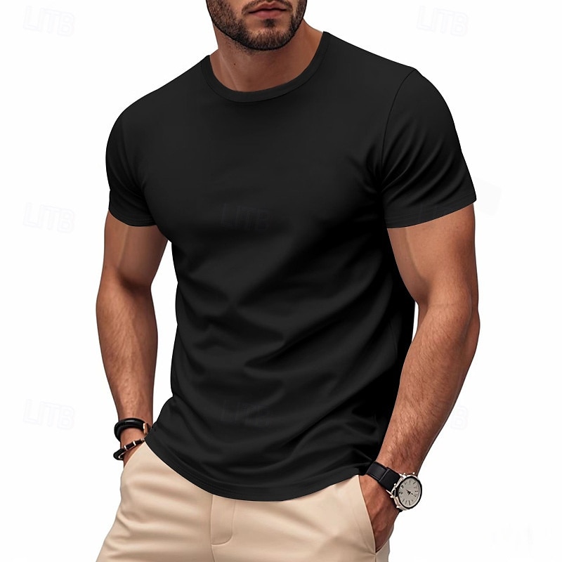Per uomo Maglietta Camicia a Maniche Corte Manica Corta Girocollo Primavera & Autunno Colore Solido / Tinta Unita Moda Designer Asciugatura Rapida Vacanza Streetwear Uscire Nero Bianco Rosso del 2025 a $12.49 –P11