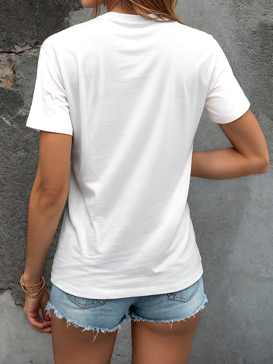 Kentucky Derby kvinnors skjorta bomull blomster grafisk djur casual kort ärm crew neck vanlig toppar daglig tryck vit sommar vår 2025 - $19.99 –P2