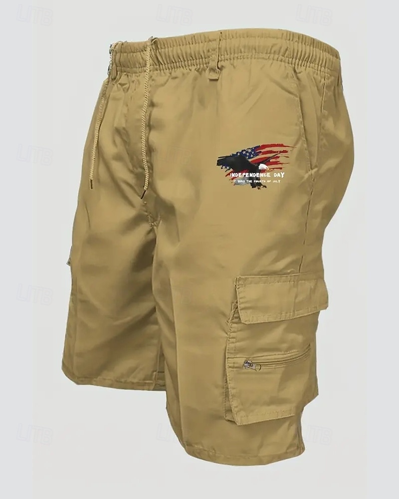 Men's Cargo Shorts Shorts Summer Shorts Drawstring Elastic Waist Multi Pocket Eagle National Flag Comfort Wearable Knee Length Outdoor Sport Daily Fashion Casual Black Navy Blue 2025 - $18.99 –P1
