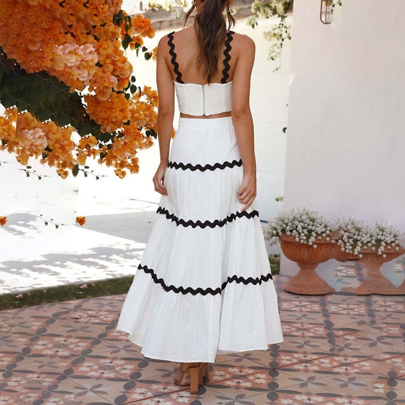 Damen Midikleid Weißes Kleid Abschlusskleid Zweiteiliges Kleid Mode Geburtstag Abschlussfeier Date Normale Passform Farbblock Ärmellos Spaghettiträger Hellgelb Weiß Sommer 2025 - $32.99 –P8