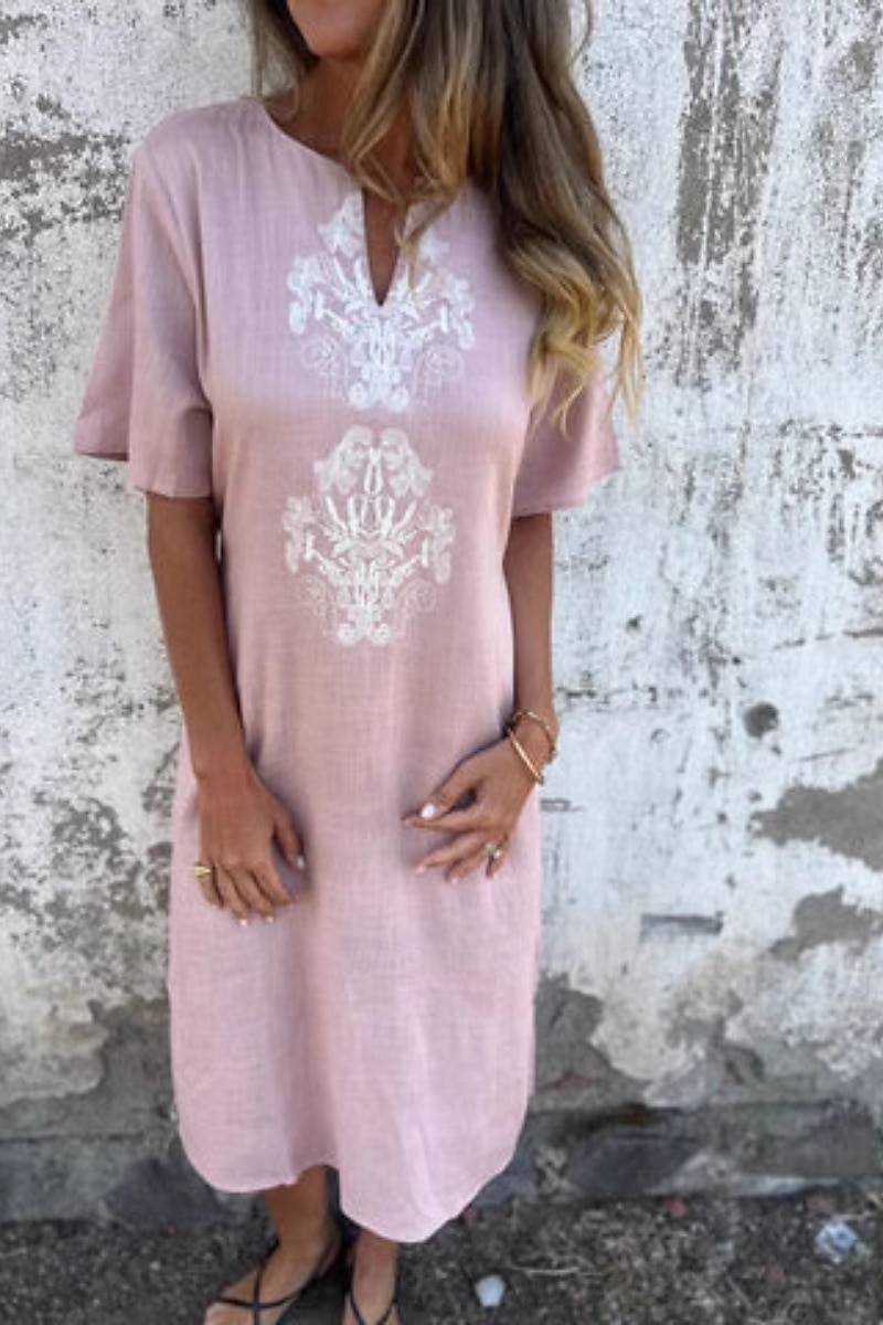Damen Midikleid Baumwoll-Leinenkleid Mode Basic Täglich Ausgehen Strand Normale Passform Blume Kurzarm V Ausschnitt Weiß Gelb Rosa Wein Sommer 2025 - $24.99 –P5