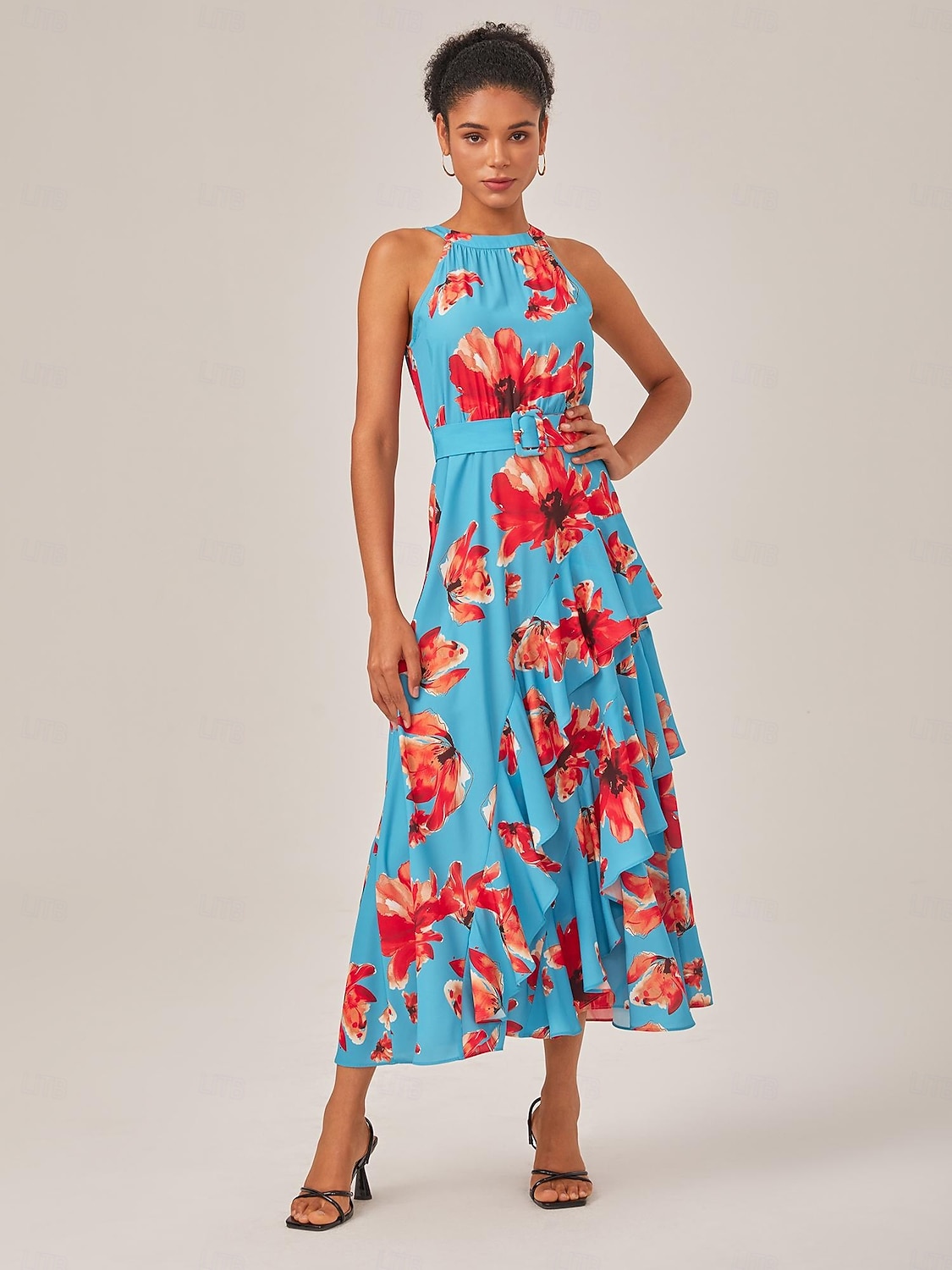 abito lungo in chiffon con volant floreale del 2025 a $82.99 –P1