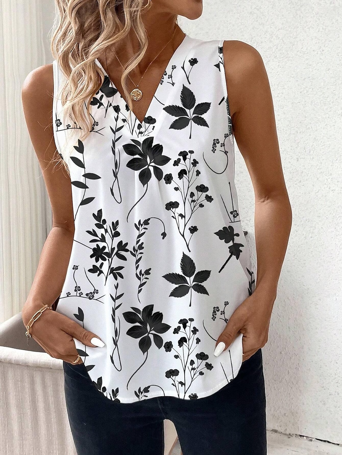 Women's Camisole Tank TopFloral Graphic Stylish Casual Sleeveless V Neck Regular Tops Daily Print Black Blue Summer 2025 - $19.99 –P3