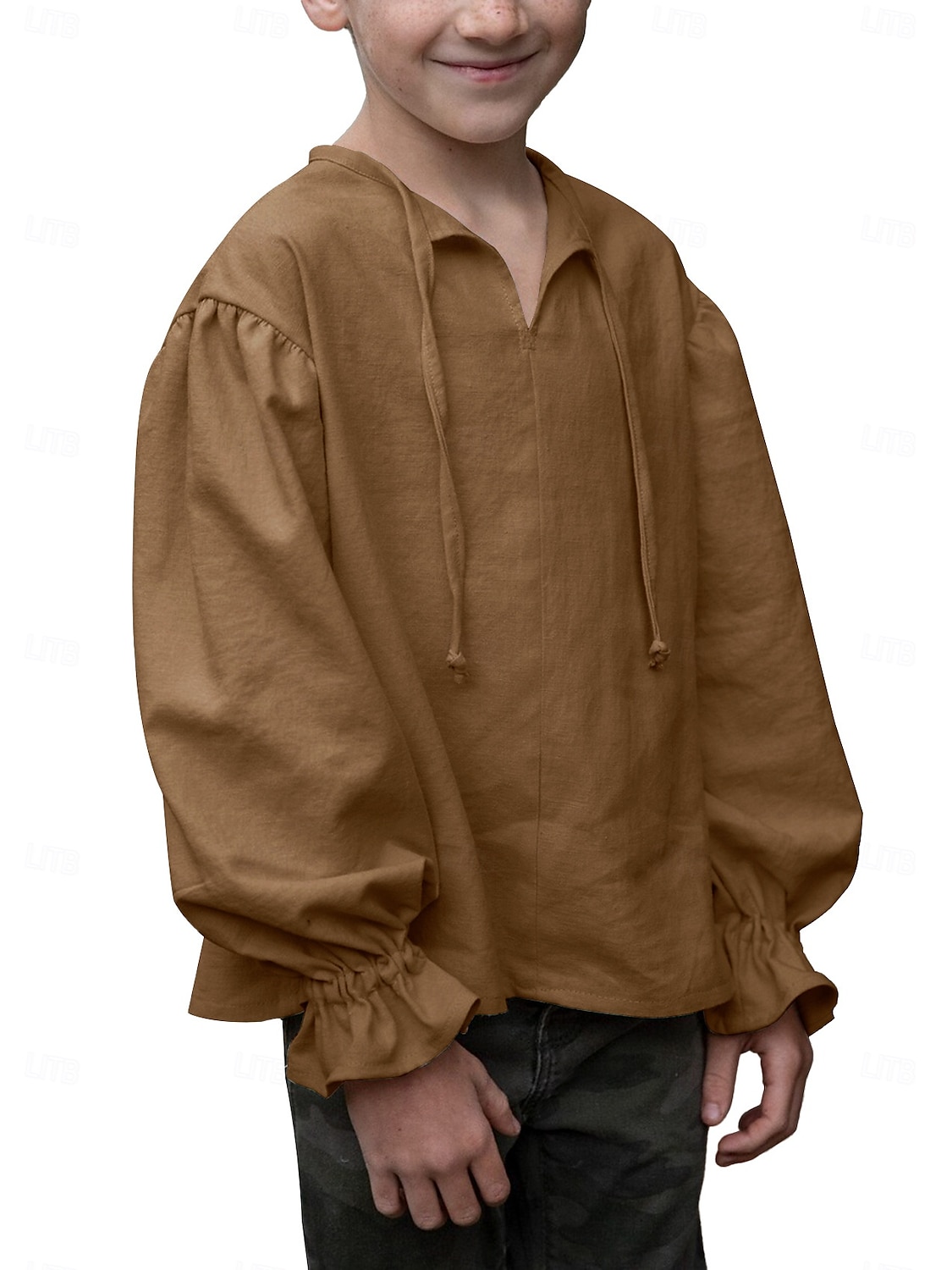Retro Vintage Medieval Renaissance Shirt Pirate Viking Lace up Solid Color Boys Pirate Halloween Carnival Children's Day Vacation Casual Daily LARP Kid's Shirt Spring & Summer 2025 - $25.99 –P7