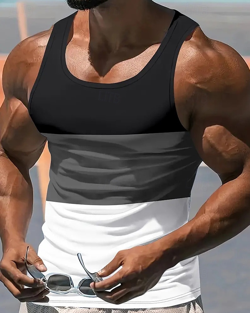 Herre Singleter Vest topp Underskjorte Ermeløs skjorte Ermeløs Crewneck Sommer Fargeblokk Mote Designer Feriereise Gate Ut på byen Svart Hvit Gul Topp T-skjorte for menn 2025 - $11.49 –P2