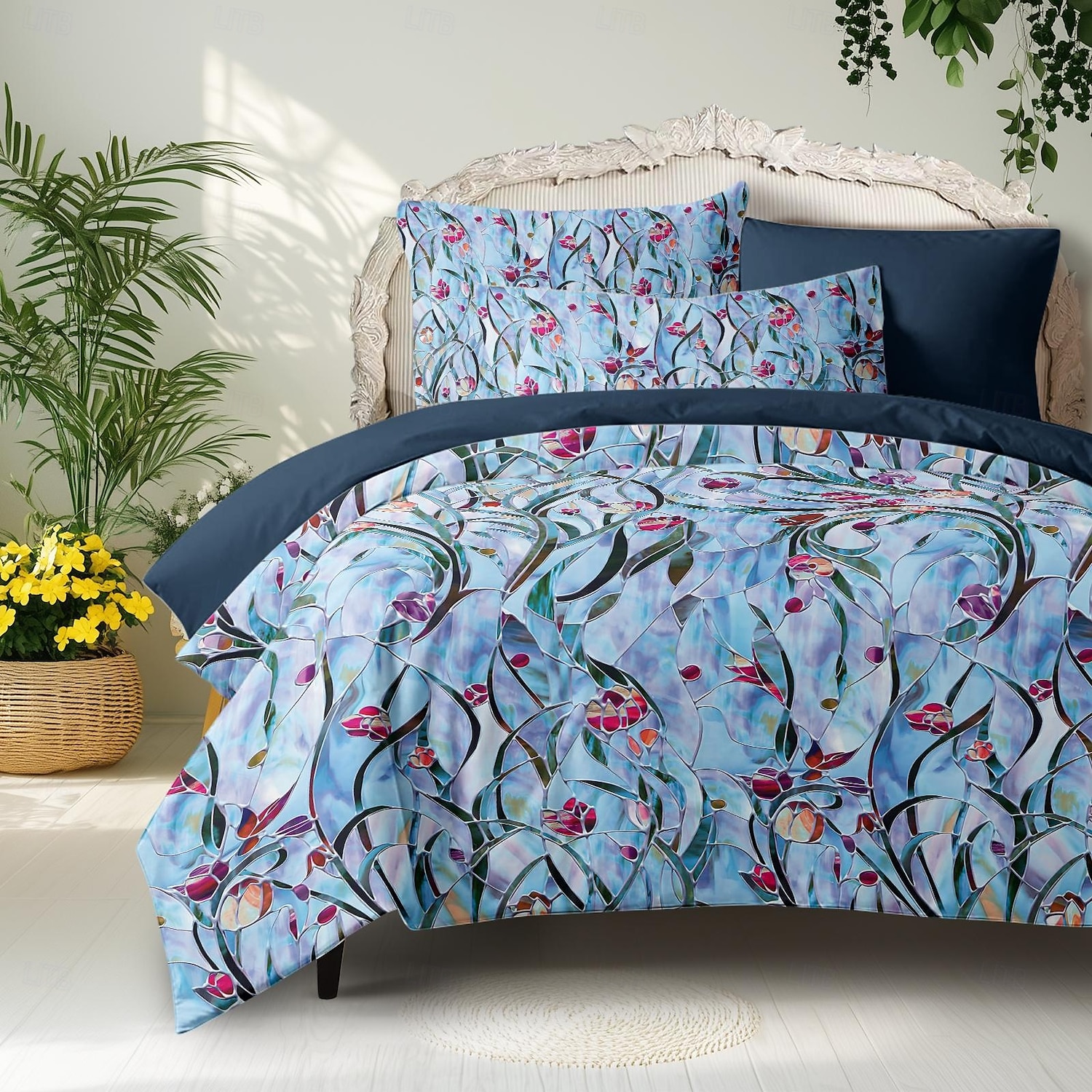 Blommig Duvet-set 100% Bomull Mjuk och Andningsbar Sängkläder med Färgglada Glasblommor Lätt och Hållbar Täcke Bekväm för alla säsonger Lätt att ta hand om 2025 - $60.99 –P5