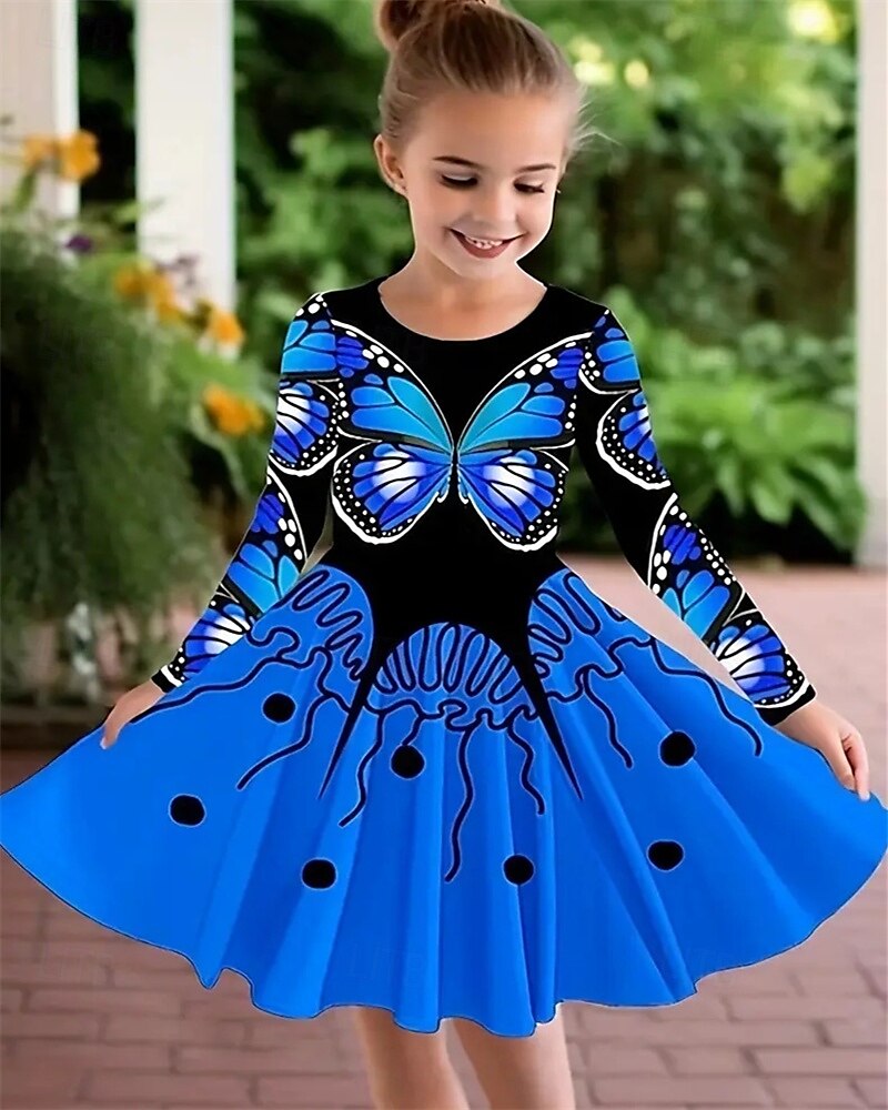 Girls' 3D Butterfly Dress Long Sleeve Summer Spring Vacation Daily Holiday Princess Beautiful Sweet Kids 4-12 Years Casual Dress A Line Dress Knee-length Regular Fit 2025 - $16.99 –P4