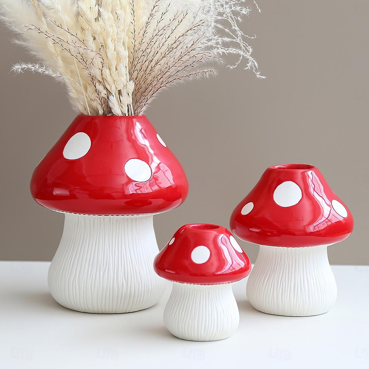 Red Mushroom Shaped Flower Vase with White Dots, Colorful Resin Tabletop Planter, Decorative Hydroponic Vase for Home, Hotel, and Restaurant Decor 2025 - $10.49 –P9