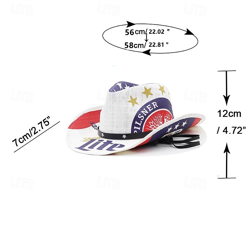 Per uomo Cappello da Sole Cappello da Cowboy Cappello Fedora Trilby Bianco Kaki Corda di paglia Stile Vintage Moda 18° Secolo Quotidiano Festa a Tema Bandiera Americana Protezione solare All'aperto del 2026 a $31.99 –P5
