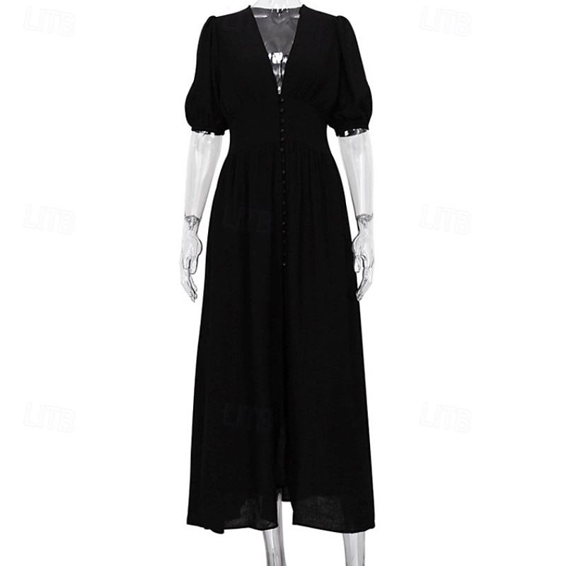 Per donna Abito Midi Abito Bianco Moda Moderno Compleanno Ferie Laurea Vestibilità regolare Semplice Manica Corta Scollo a V Nero Bianco Estate del 2025 a $34.99 –P7