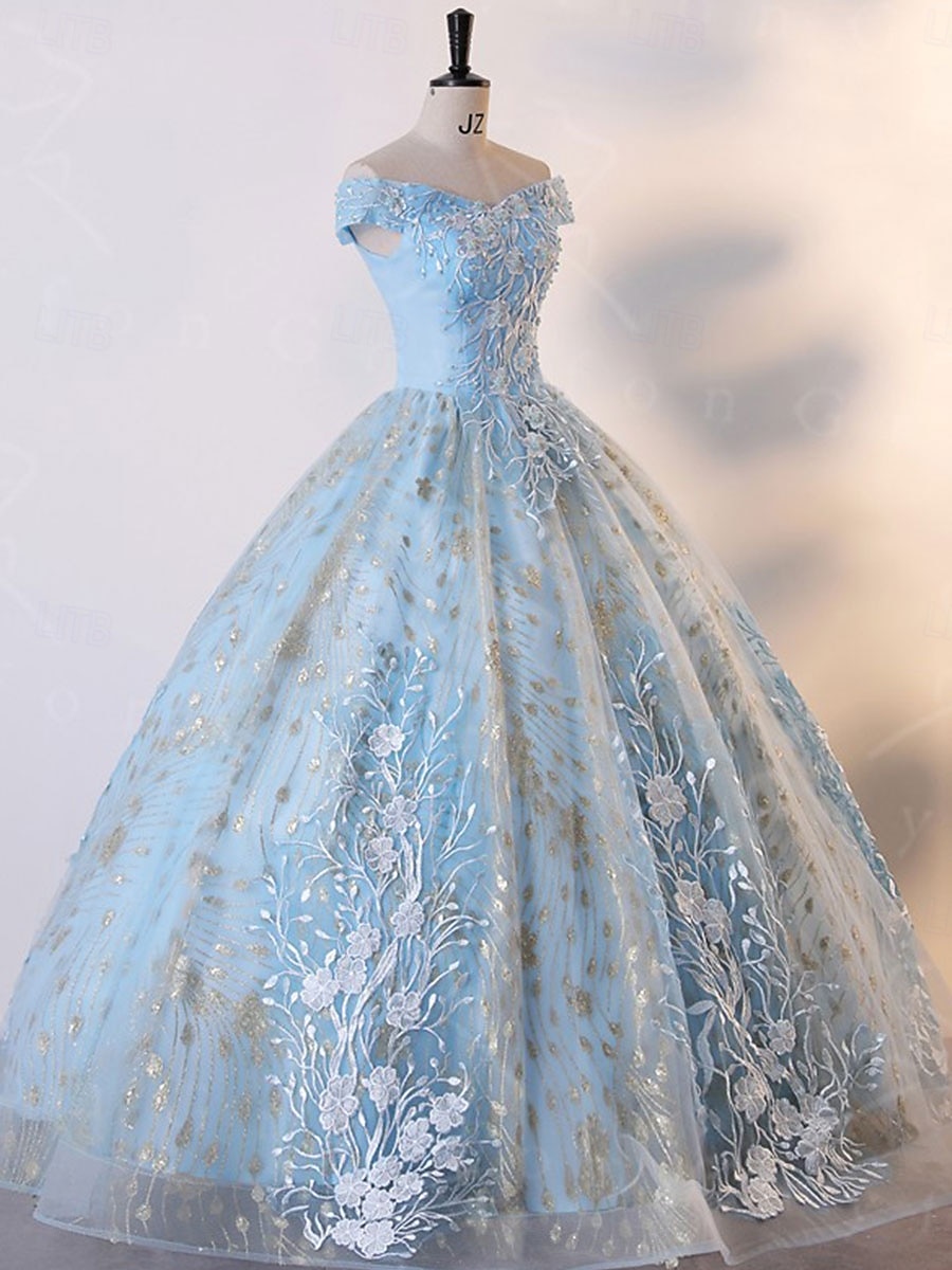 Plesové šaty A-Linie Šaty Quinceanera Elegantní Šaty Svatební Svatební host Na zem Bez rukávů Pod rameny Krajka S hlubokým výstřihem na zádech s Sklady Flitry 2025 2025 - $114.99 –P5