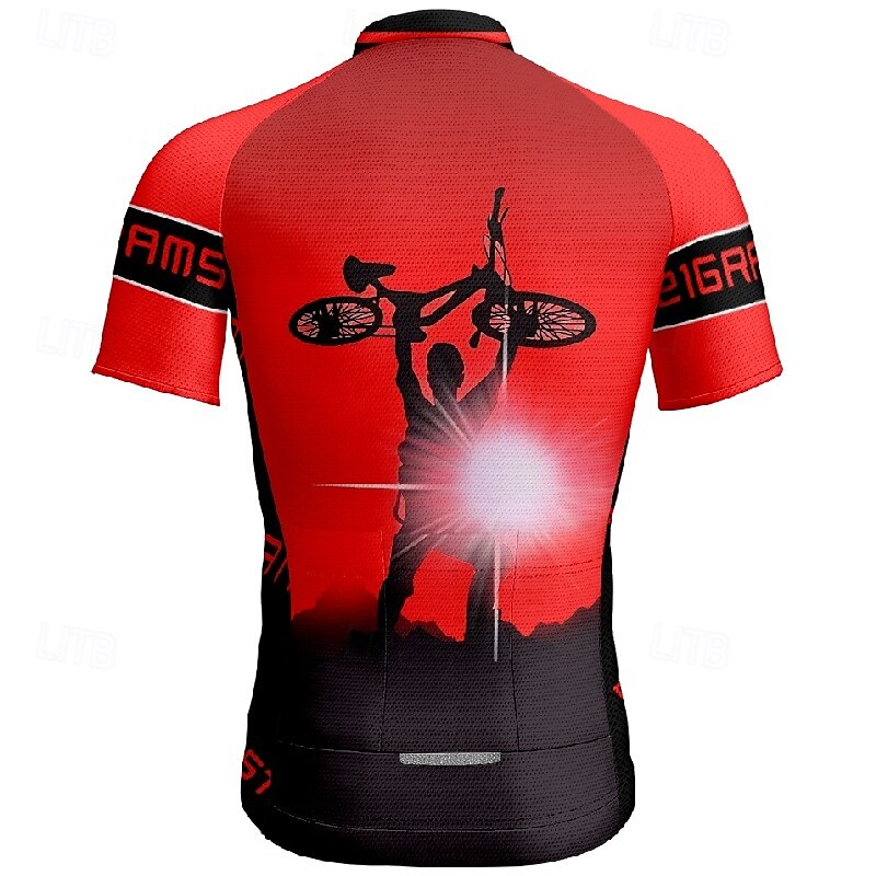 Men's Cycling Jersey Short Sleeve Bike Tee Tshirt Jersey with 3 Rear Pockets Mountain Bike MTB Breathable Quick Dry Anatomic Design Wicking Wine Red Yellow Red Sports Clothing Apparel 2025 - $28.99 –P12