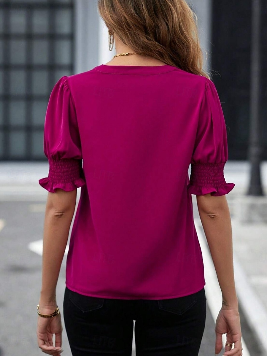 Kvinnes Camisole Tank Top Enfarget Stilfull Casual Kort erme Notch hals Vanlige topper Daglig Ruffle Svart Hvit Lilla Fuchsia Grønn Sommer Vår 2025 - $22.99 –P15
