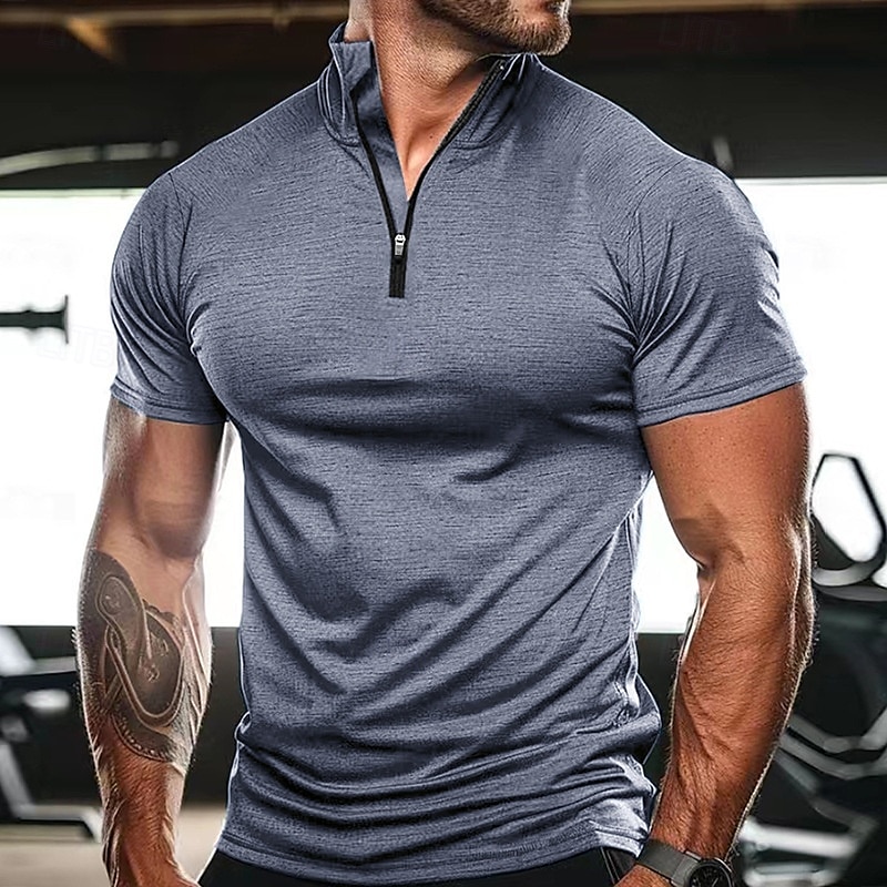 Per uomo Maglietta Manica Corta Maniche Corte Collo alla coreana Zip a un quarto Estate Primavera Tinta unica Semplice Sport Essenziale Con zip Vacanza Streetwear Casuale Blu chiaro Nero Bianco del 2025 a $20.99 –P13