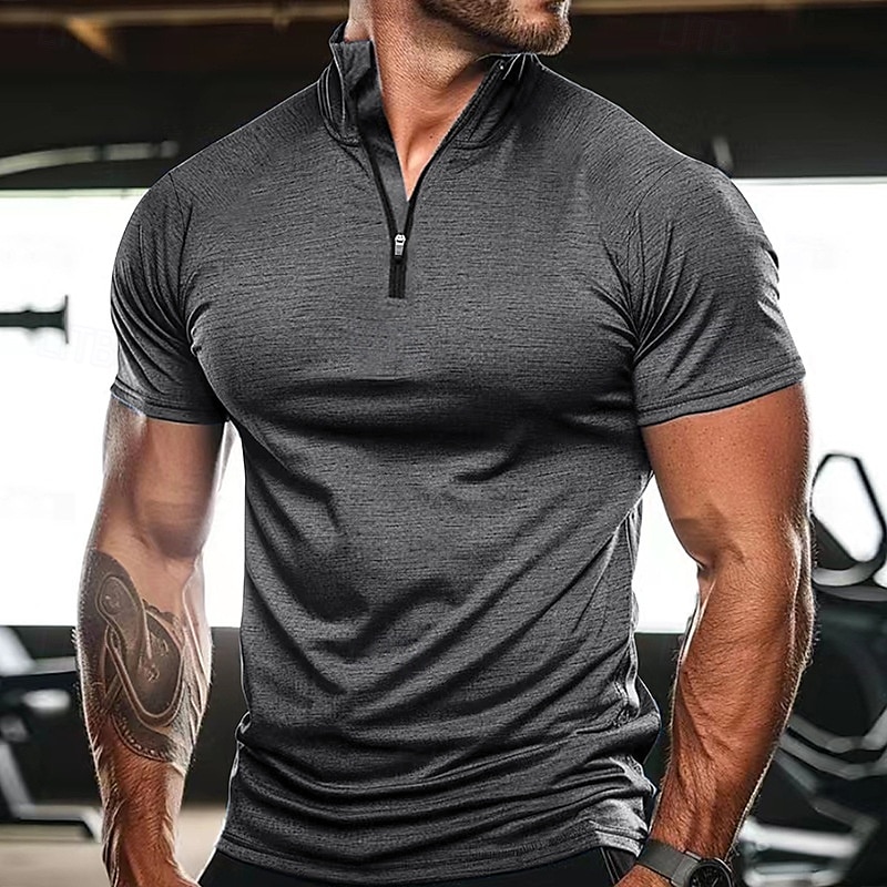 Per uomo Maglietta Manica Corta Maniche Corte Collo alla coreana Zip a un quarto Estate Primavera Tinta unica Semplice Sport Essenziale Con zip Vacanza Streetwear Casuale Blu chiaro Nero Bianco del 2025 a $20.99 –P9