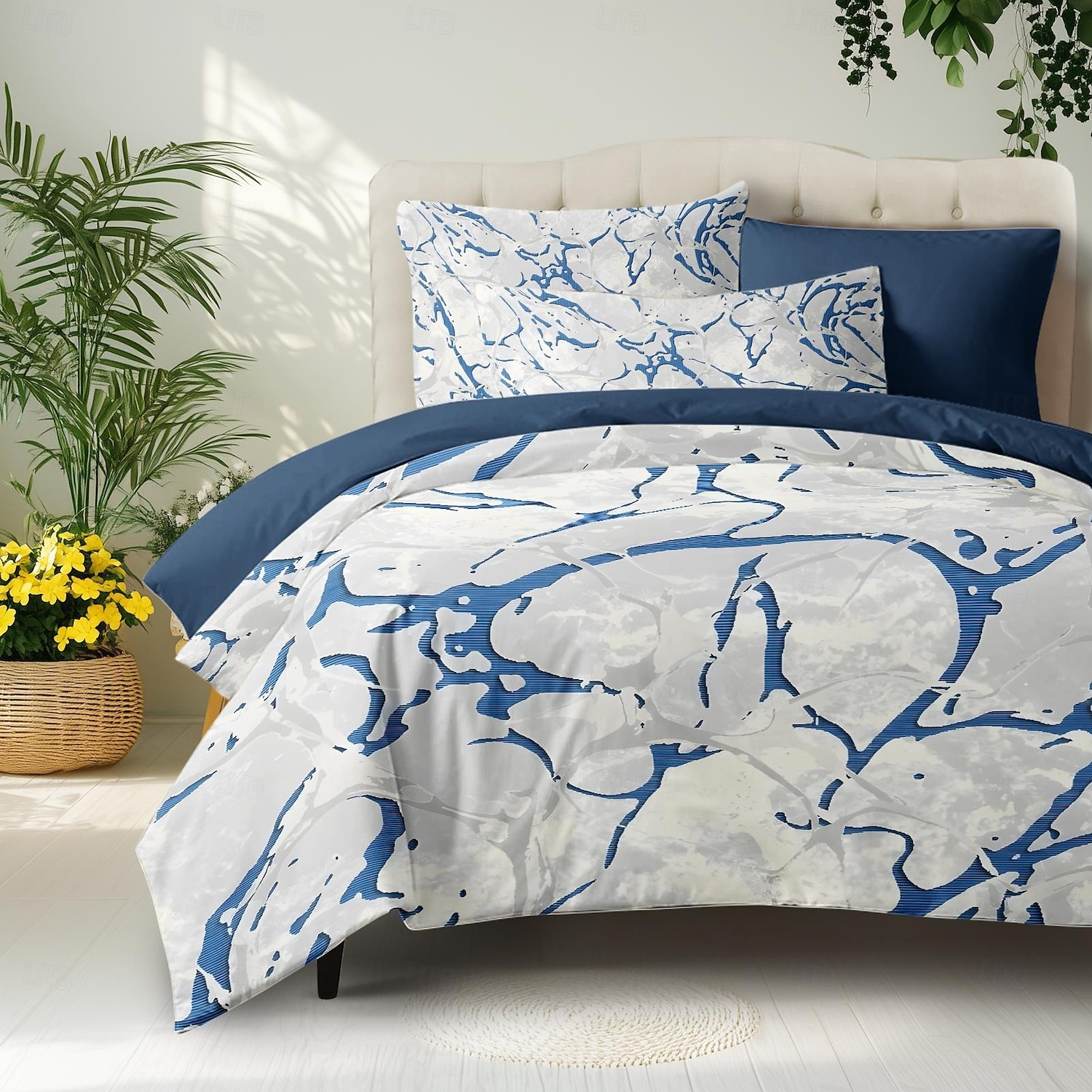 Capa de Edredom de Impressão de Mármore Tamanho Queen Conjunto de Roupa de Cama Conjunto de Capa de Colcha Cobertura de Edredom Macia Leve com 2 Fronhas para Verão Primavera de 2025 por $60.99 –P1