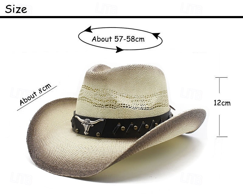Men's Sun Hat Cowboy Hat Fedora Trilby Hat White Black / White Straw Rope Vintage Style Fashion 18th Century State of Texas Daily Theme Party Solid / Plain Color Sunscreen Cosplay 2025 - $27.99 –P1