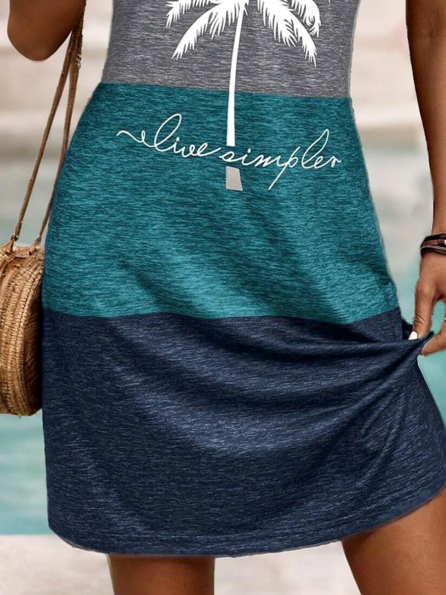 Damen Mini Kleid A-Linien Kleid Sommerkleid Schulterfreies Kleid Urlaub Täglich Lockere Passform Grafik Buchstaben Tropisch Ärmellos U-Ausschnitt Dunkelblau Sommer Frühling 2025 - $21.99 –P3