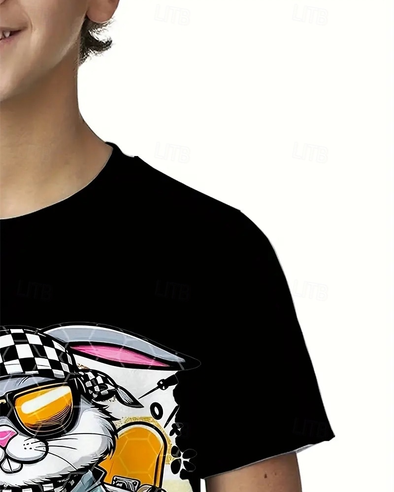 2026年 男の子 3D バニー Tシャツ Ｔシャツ 半袖 夏 春 ファッション ベーシック 子供 4〜12年 クルーネック アウトドア カジュアル 日常 レギュラー  コレクション – $15.49 –P4