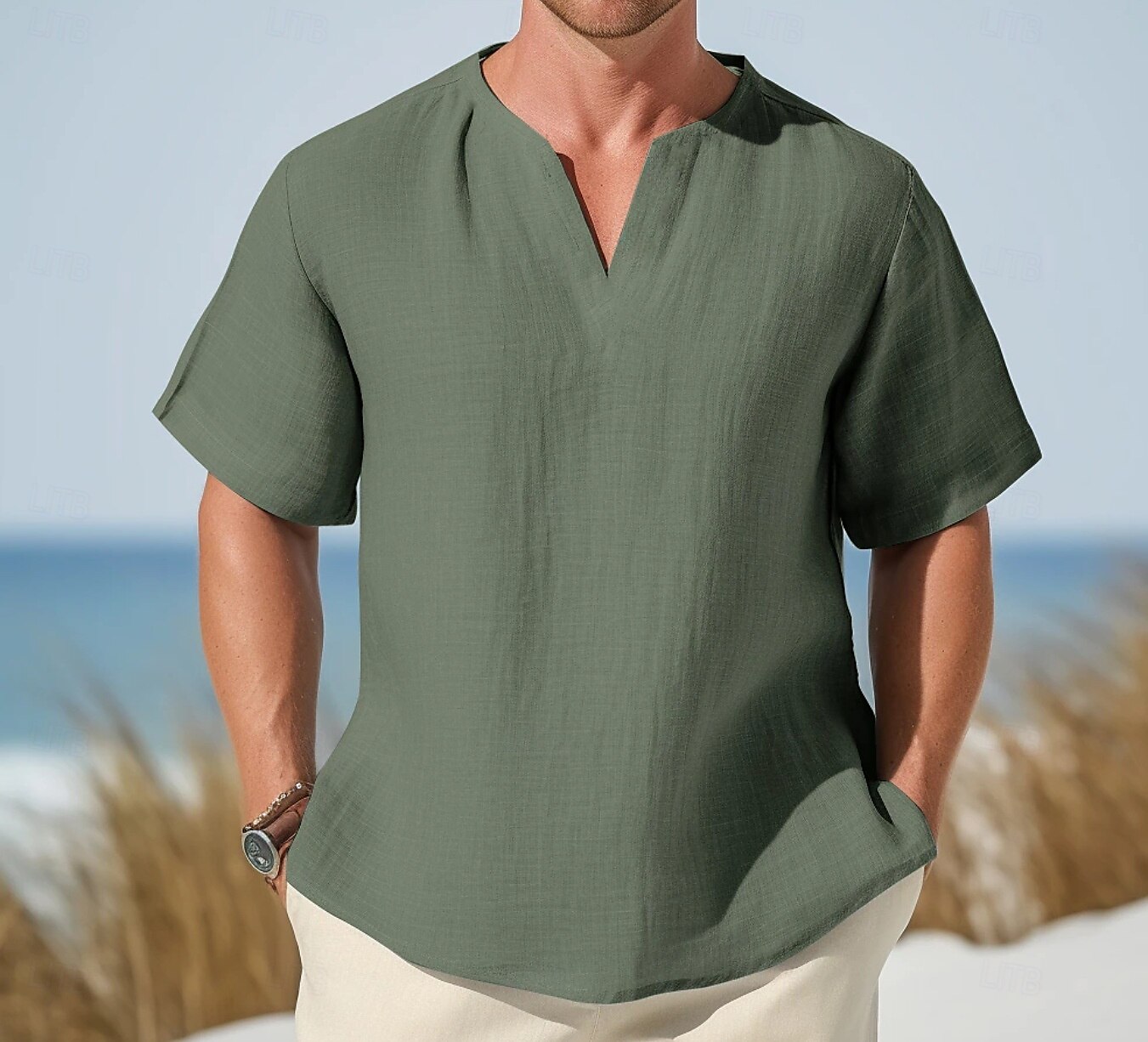 Men's Tee Top Linen T-Shirt Short Sleeves V Neck Summer Plain Fashion Designer Basic Soft Vacation Street Casual Daily Light Blue White Pink Top Tee for Men 2025 - $18.99 –P7