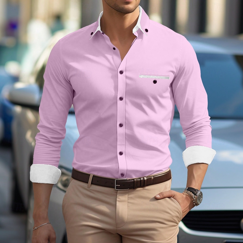 Per uomo Camicia elegante Camicia button-down Camicia non stiro Camicia con Colletto Semplice Matrimonio Lavoro Blu chiaro Bianco Rosa Blu marino Manica Lunga Colletto Tutte le stagioni Abbigliamento del 2025 a $25.99 –P6
