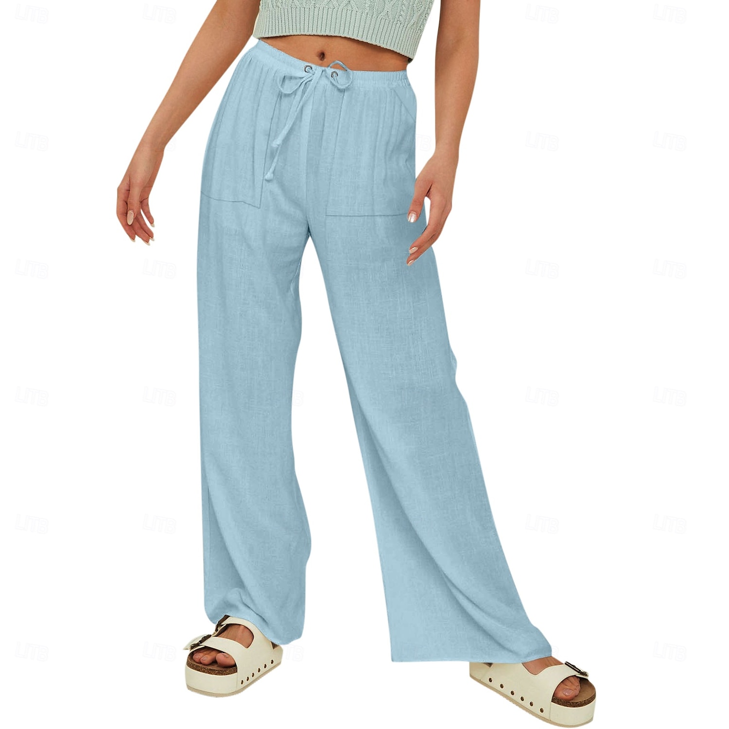 Women's Cotton Linen Pants Slacks Pants Trousers Streetwear Casual Calf-Length Natural Plain Pocket Elastic Drawstring Design Breathability Soft Comfortable Micro-elastic Vacation Casual Rust Red 2025 - $18.99 –P9