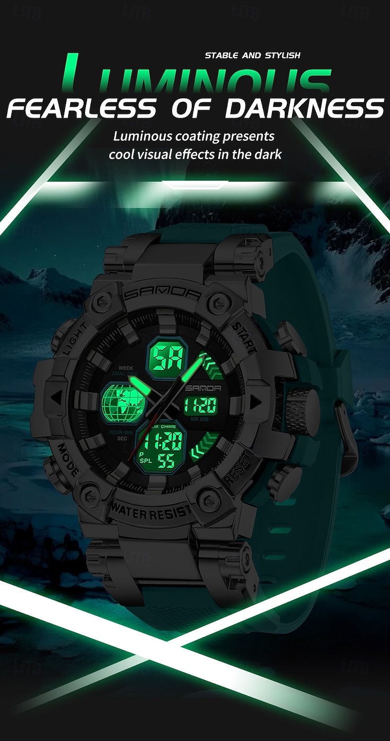 SANDA Men Digital Watch Large Dial Outdoor Sports Fashion Luminous Alarm Clock Calendar Chronograph Silicone Watch 2026 - $38.99 –P14
