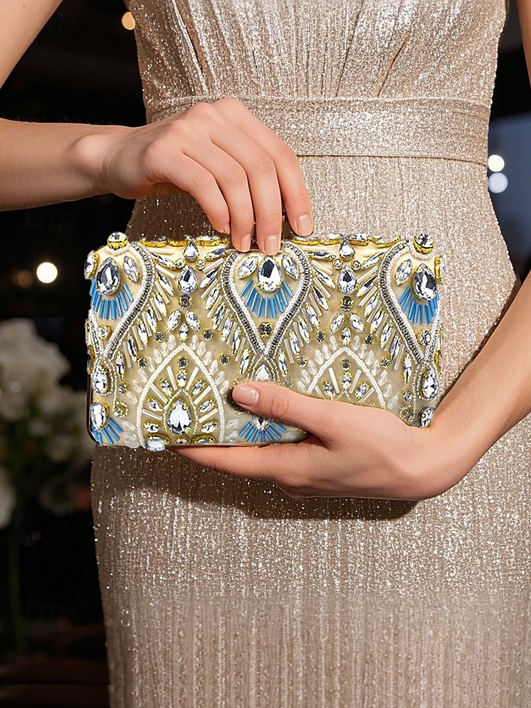 Per donna Clutch Borsa da Sera Polsiera Borse a Spalla Seta Feste Ricevimento di matrimonio Strass Perline Paillettes Borsa Multiuso Tinta unica Nero Blu Oro del 2025 a $29.99 –P1