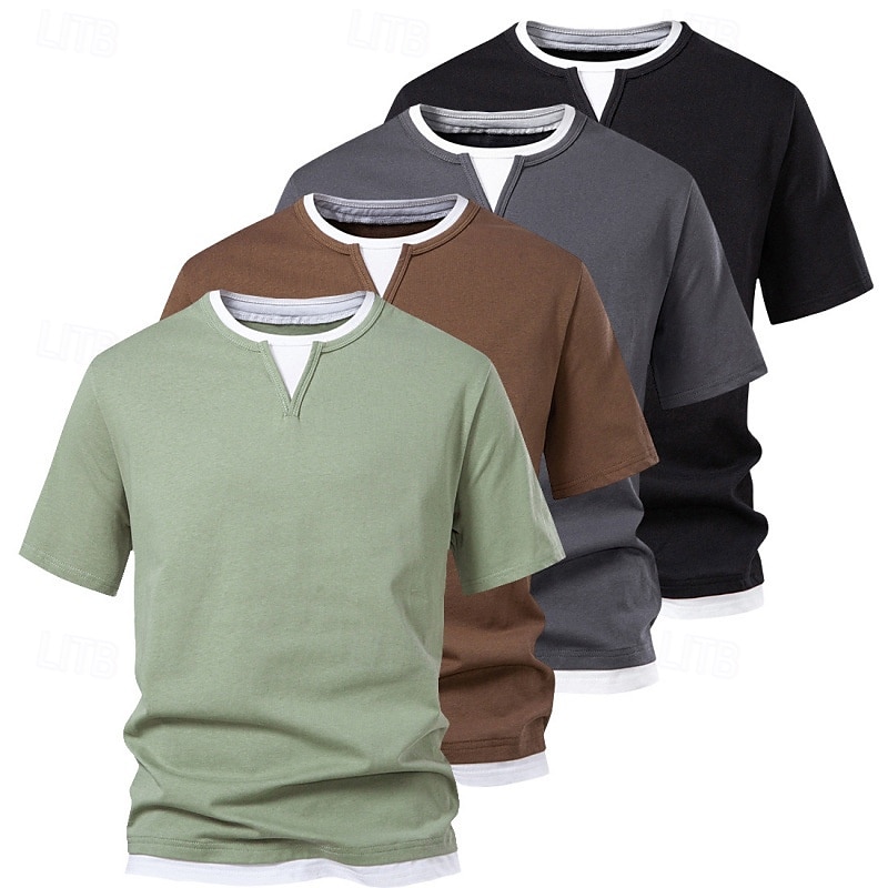 Men's T Shirt Tee Short Sleeve Shirt Tee Top Short Sleeve Crew Neck Summer Plain Fashion Designer Basic Patchwork Vacation Street Going out Black Light Green Dark Grey Top Tee for Men 2025 - $32.99 –P1
