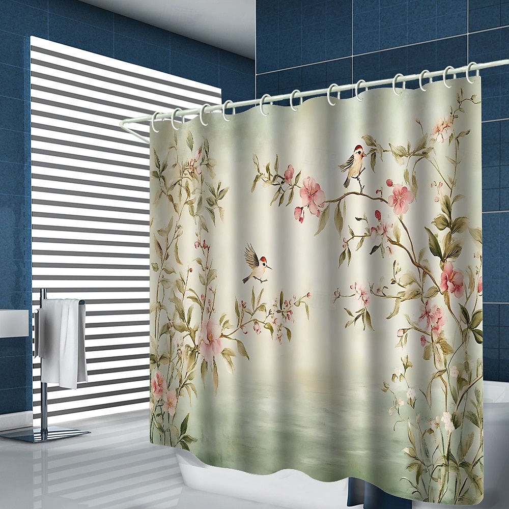 Shower Curtain with Hooks 180cm*180cm(70"*70") Polyester Washable Waterproof Pattern Bathroom Bathtub Decor Floral Bird Plant 2025 - $19.99 –P4