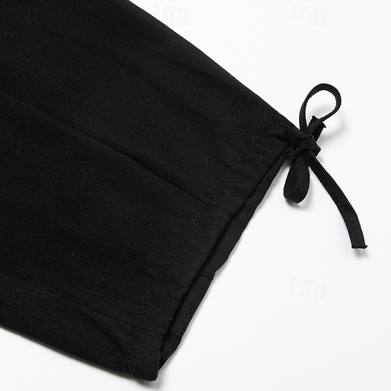 Homens Calças Cargo Calças de linho Calças Calça verão Calças de praia Com Cordão Cintura elástica Bolso multi Tecido Conforto Respirável Mimolet Casual Diário Feriado Moda Estilo Clássico Preto de 2025 por $23.99 –P6