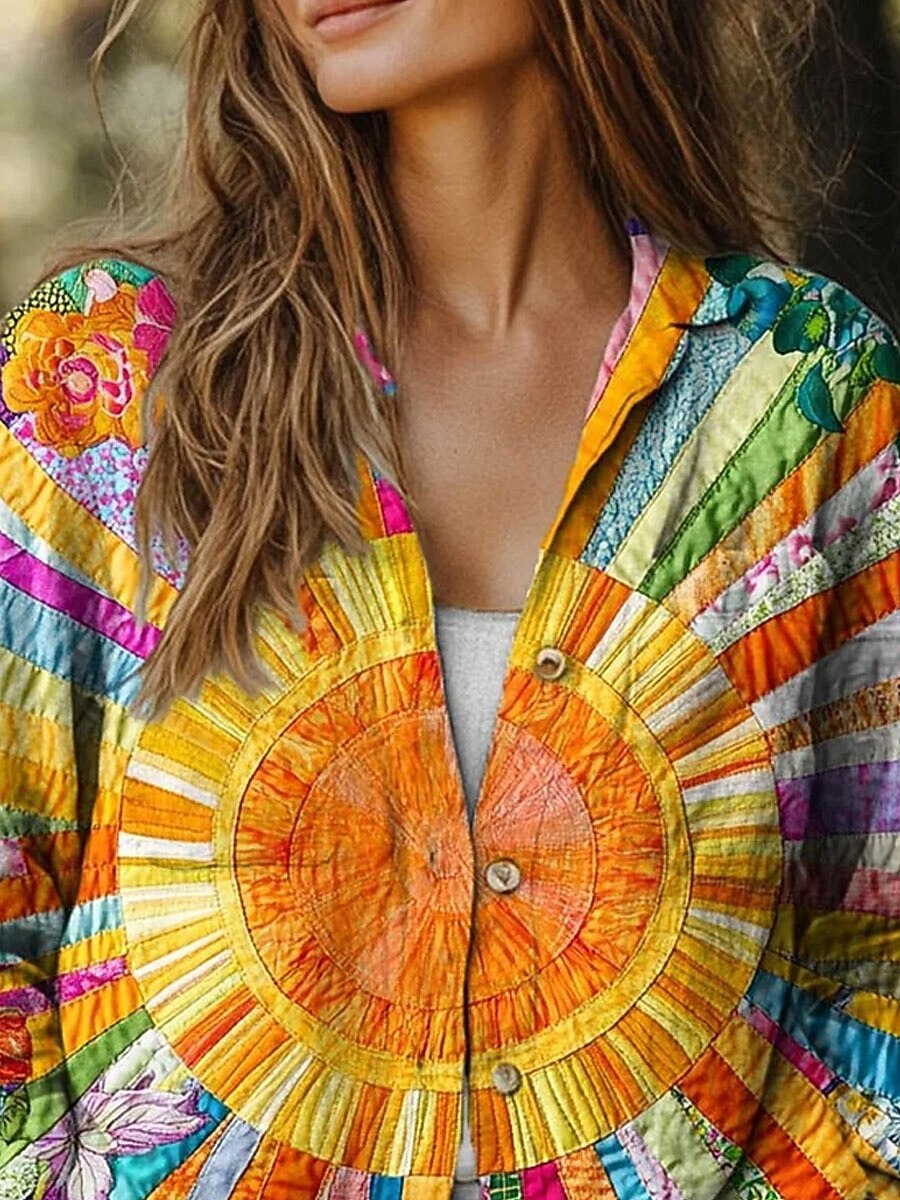 Damen Hemd Button Down Tunika Hemd Kragen Lange Ärmel Ombre Grafik Lässig Reguläre Tops Arbeit Täglich s Print Orange Frühling Herbst Winter 2025 - $32.99 –P2