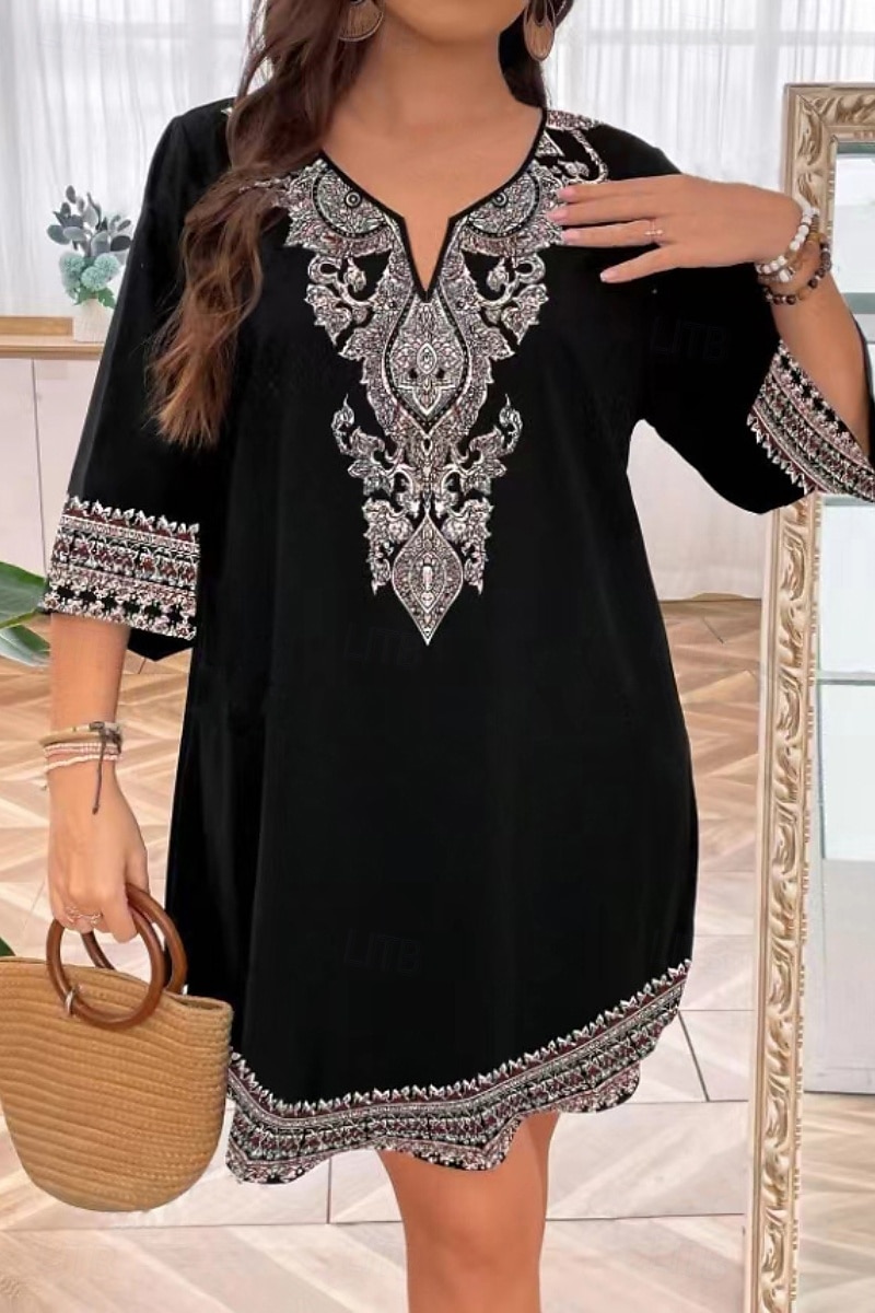 Femmes Mini Robe Robe bohème Robe Imprimée Mode Classique Quotidien Plage Week-end Coupe régulière Fleur Demi Manches Col en V Noir Été de 2025 ? $22.99 –P2