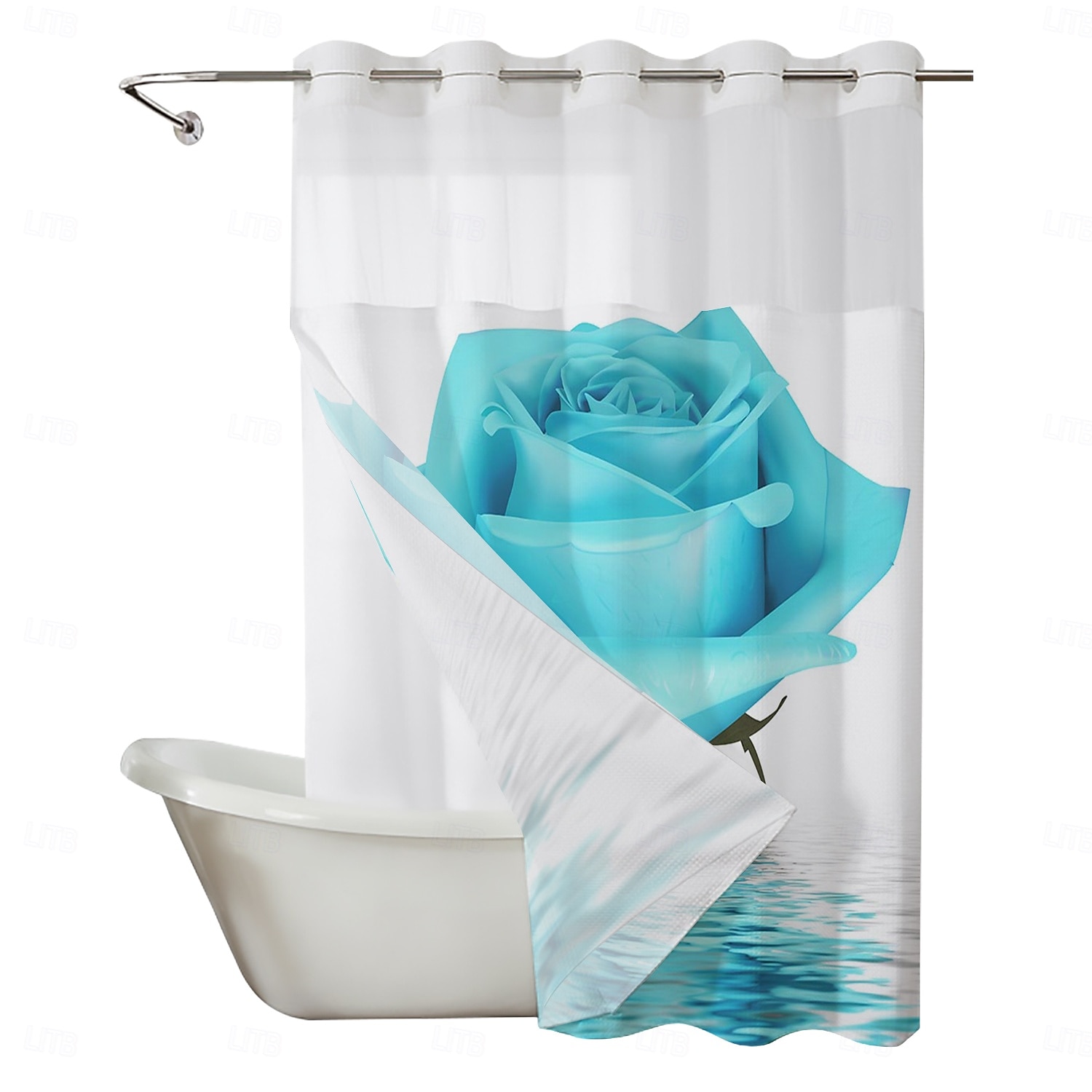 Ensemble de rideaux de douche à motifs floraux en tissu gaufré avec doublure snap-in et fenêtre transparente polyester déperlant haut avec œillets sans crochet rideau de séparation de salle de bain de 2025 ? $41.99 –P8